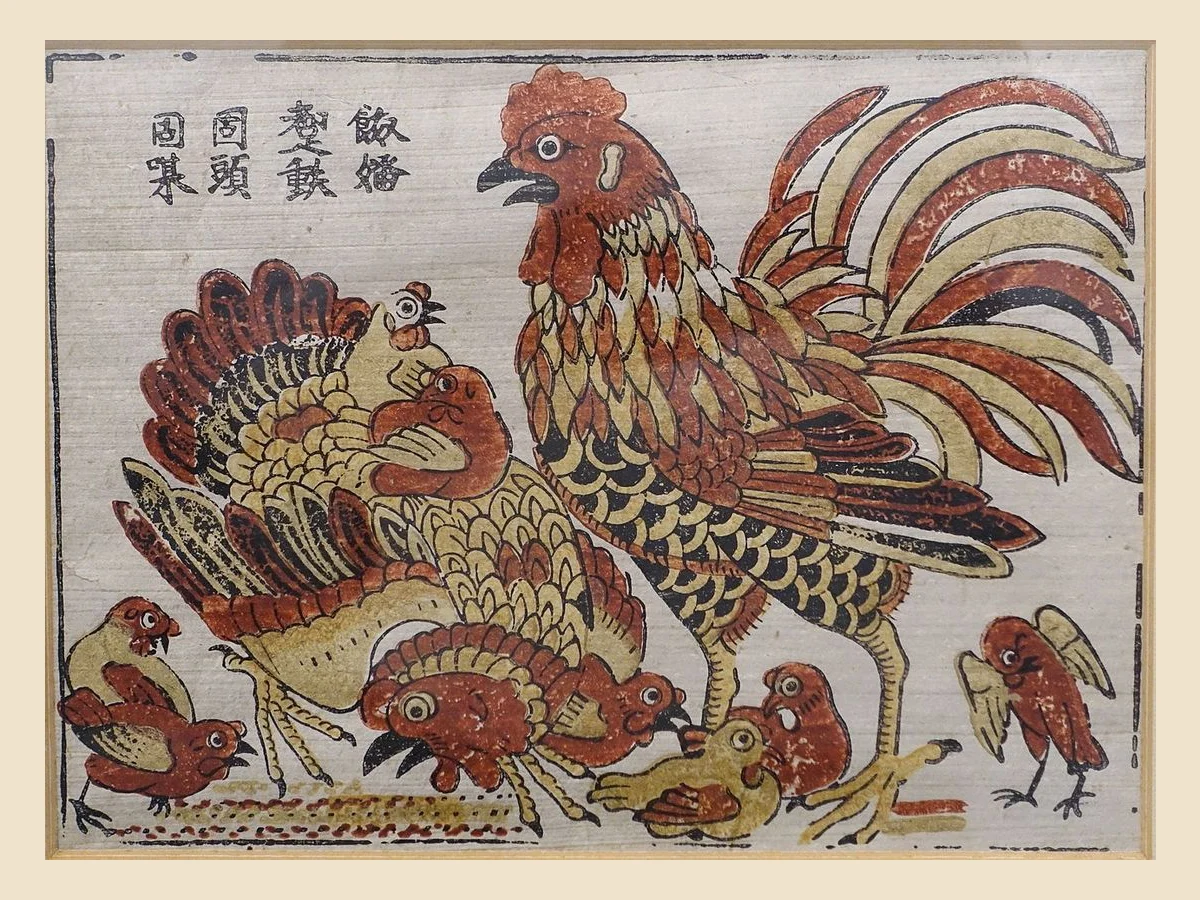Tranh Đông Hồ — Gà trống gà mái