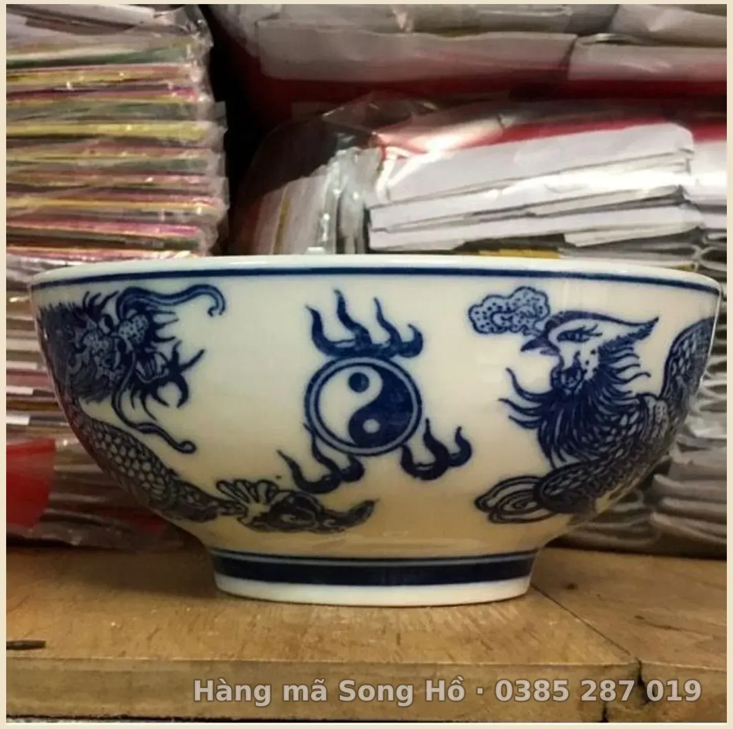 Bát ô tô thờ bát tràng hoạ tiết long phụng(cao 7 lòng 14cm giá 1 cái)