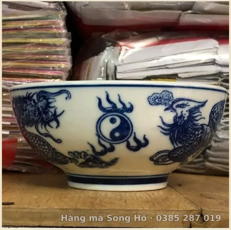 Bát ô tô thờ bát tràng hoạ tiết long phụng(cao 7 lòng 14cm giá 1 cái)