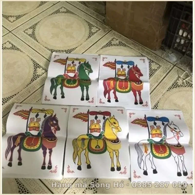Combo 5-10 bộ Tranh ngựa 5 mầu vàng mã (5 tranh/1 bô).