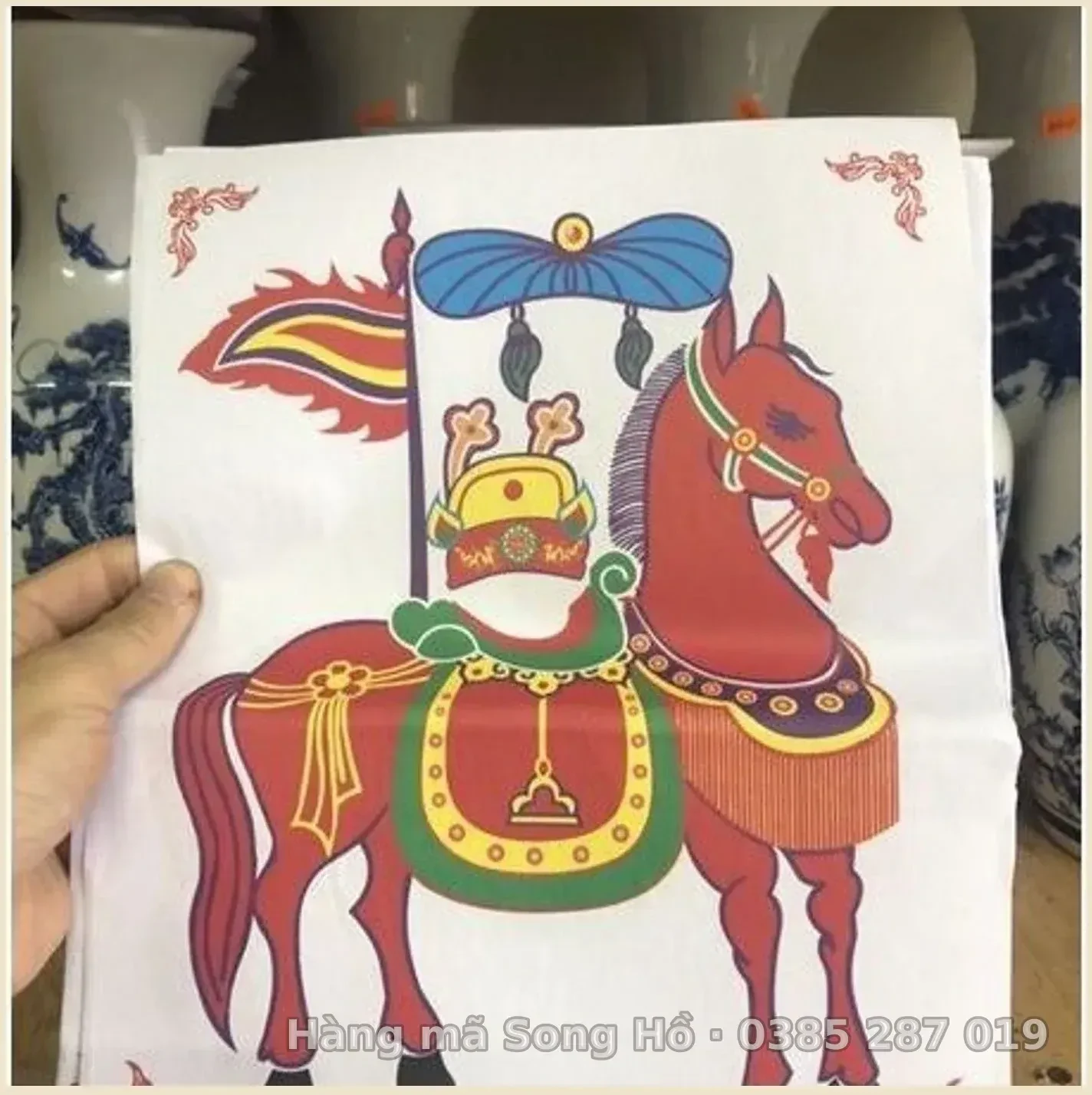 Combo Tranh Ngựa Đỏ giấy vàng mã Dùng Dâng Thay Ông Ngựa( Tranh giấy một mặt)