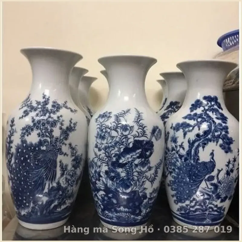 Lọ Hoa Lục Bình Vẽ Tứ Cảnh Cao 35cm (Lọ Hoa Thờ Giá 1 Lọ)