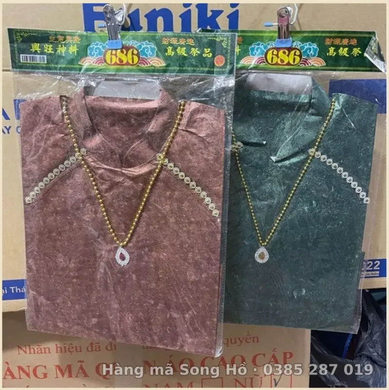 Bộ quần áo dài các bà,các cô cổ nổi vàng mã(mầu ngẫu nhiên)