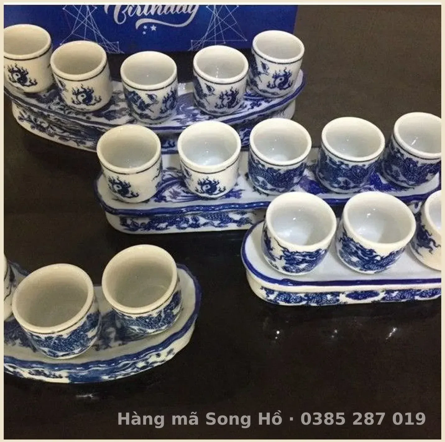 Kỷ Thờ Men Lam 3 và 5 chén ( cong và thẳng)