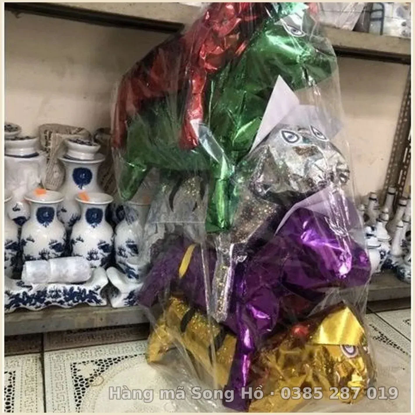 Bộ 5 hổ ngũ phương 5 mầu vàng mã(bộ 5 hổ xanh,đỏ,tím,vàng,trắng)
