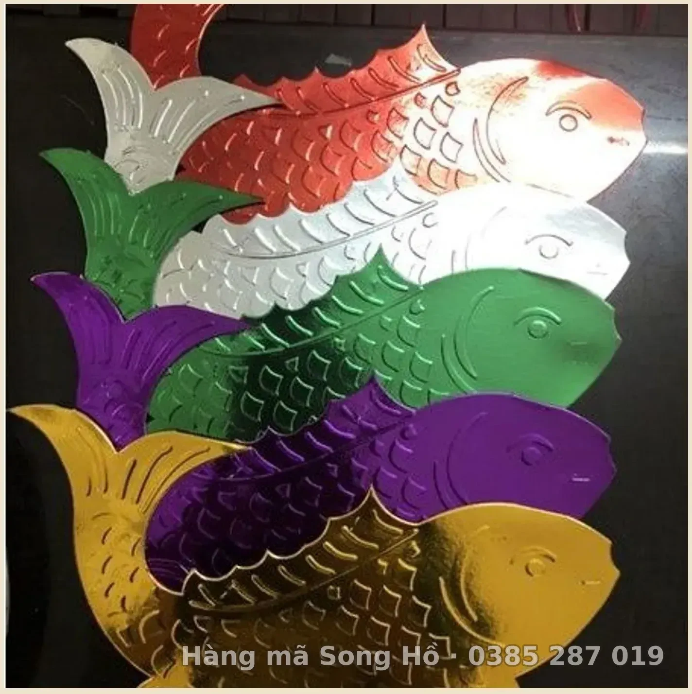 Bộ 5 cá chép giấy 5 mầu,ngũ phương vàng mã.(5 cá:xanh,đỏ,tím,vàng,trắng)